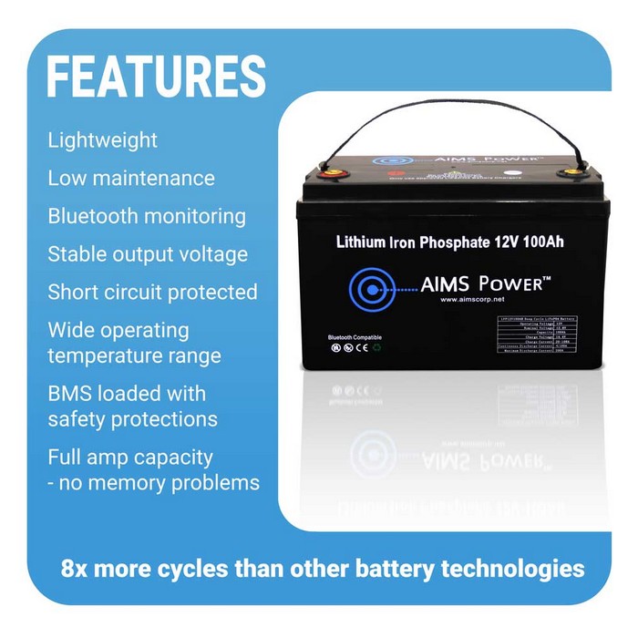 AIMS Power Lithium Battery 12V 100Ah LiFePO4 Lithium Iron Phosphate